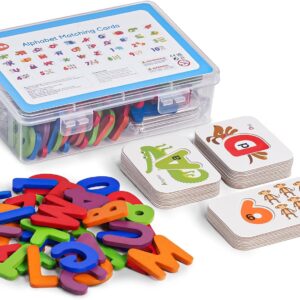 LiKee Alphabet Flash Cards Wooden Letter Puzzle ABC Sight Words Matching Games Counting Board Preschool Educational Montessori Toys for Toddlers Boys Girls 3+ Years (36 Cards& 37 Wood Pieces)
