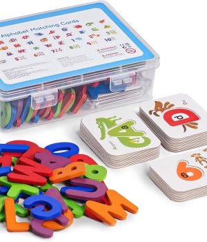 LiKee Alphabet Flash Cards Wooden Letter Puzzle ABC Sight Words Matching Games Counting Board Preschool Educational Montessori Toys for Toddlers Boys Girls 3+ Years (36 Cards& 37 Wood Pieces)